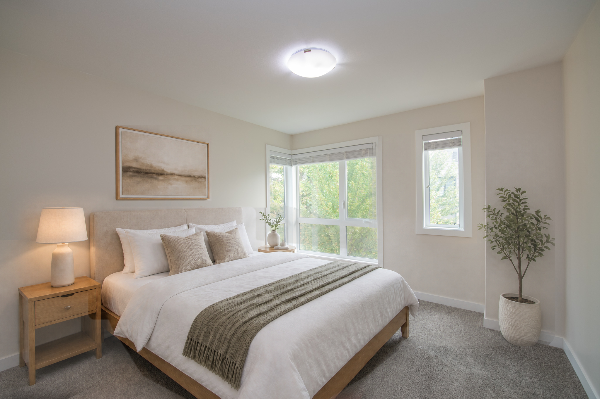 Virtually staged primary bedroom